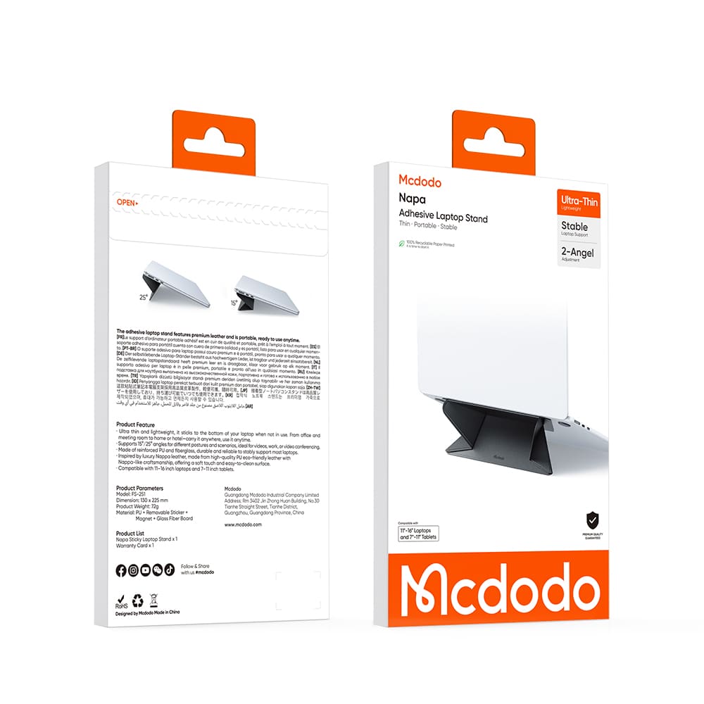 Giá Đỡ Laptop Dán Lưng Mcdodo Napa | Siêu Mỏng Gọn, Chỉnh 2 Góc Nghiêng
