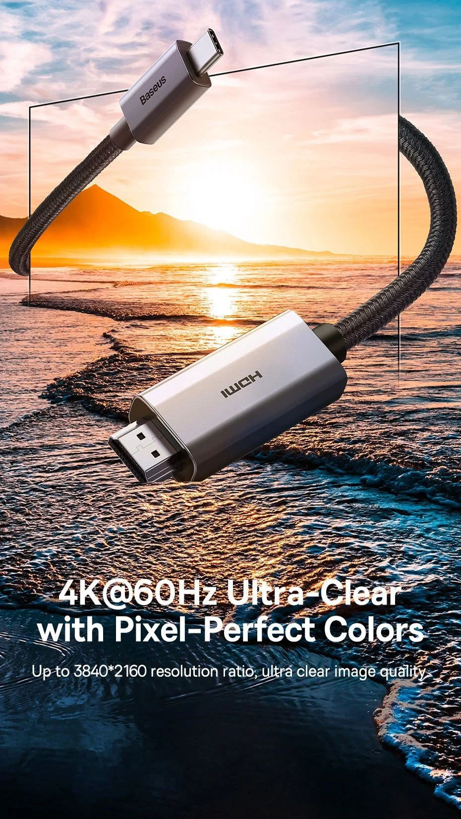 Cáp HDMI 2.0 Baseus High Definition | Hỗ Trợ 4K 60Hz, Vỏ Bọc Graphene Chống Nhiễu