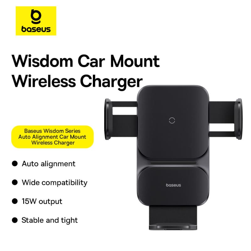 Giá Đỡ Điện Thoại Ô Tô Baseus Wisdom Auto Alignment 15W | Sạc Không Dây Thông Minh, Kẹp Tự Động
