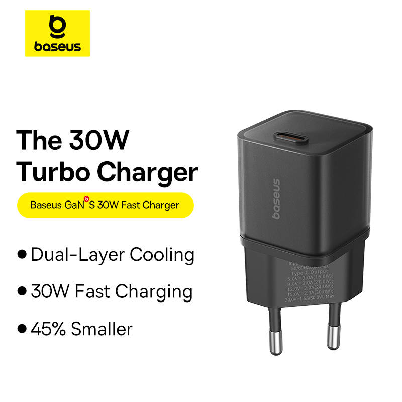 Cốc Sạc Nhanh Baseus 30W PD GaN5S | Sạc Nhanh An Toàn Cho Điện Thoại, Máy Tính Bảng