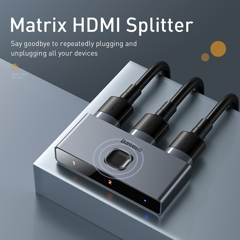 Bộ Chia HDMI 2 Chiều Baseus Matrix | 2 In 1 Out / 1 In 2 Out, Hỗ Trợ 4K/30Hz