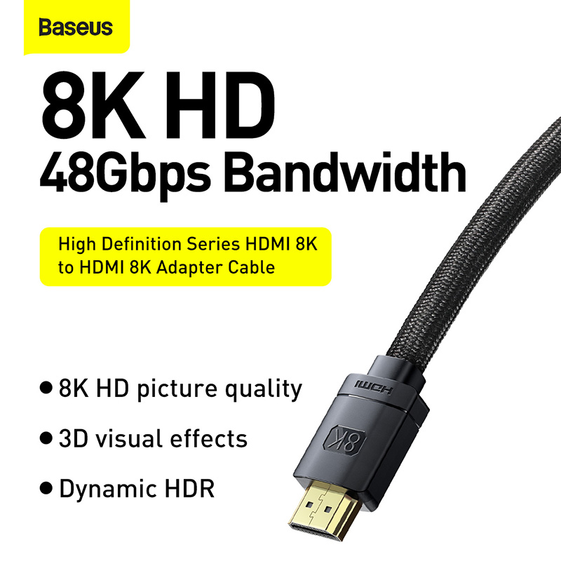 Cáp HDMI 2.1 Baseus High Definition 8K Chuyên Dụng Cho Gaming | Hỗ Trợ 8K@60Hz, Dây Dù
