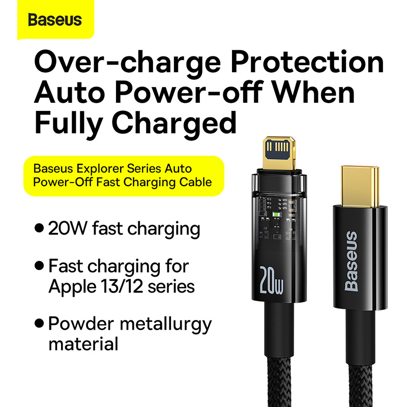 Cáp Sạc nhanh Tự Ngắt Baseus Explorer Series Auto Power-Off Fast Charging Data Cable Type-C to IP 20W