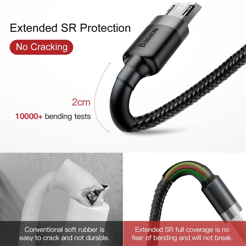 Cáp Sạc Nhanh Baseus Cafule 2.4A USB to Micro | Dây Dù Siêu Bền, Chống Đứt Gãy