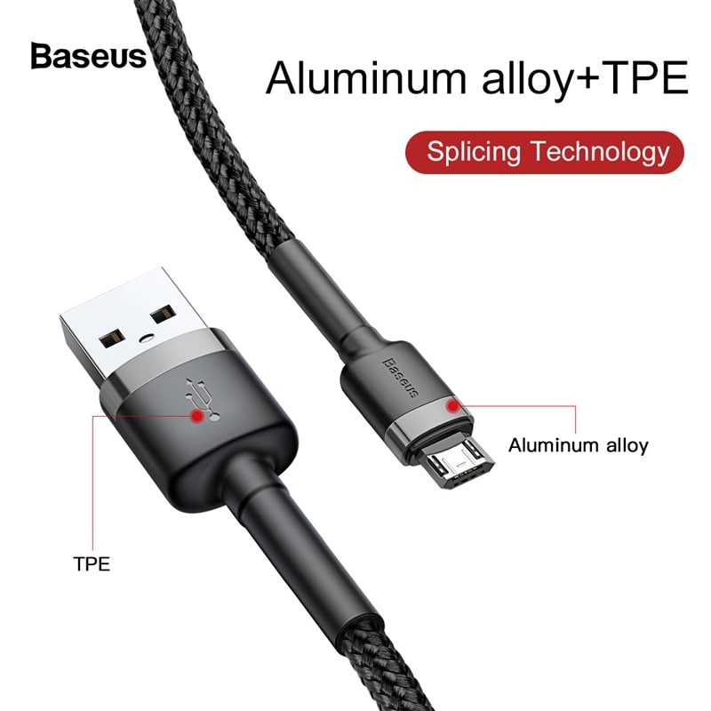 Cáp Sạc Nhanh Baseus Cafule 2.4A USB to Micro | Dây Dù Siêu Bền, Chống Đứt Gãy