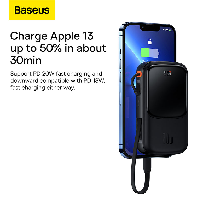 Sạc Dự Phòng Baseus Qpow Pro Kèm Dây | 10000mAh, Siêu Gọn Nhẹ, Màn Hình LED