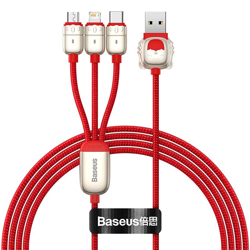 Cáp Sạc Nhanh Baseus Year of the Tiger USB to M+L+C 3.5A Siêu Bền | Sạc Cùng Lúc 3 Thiết Bị