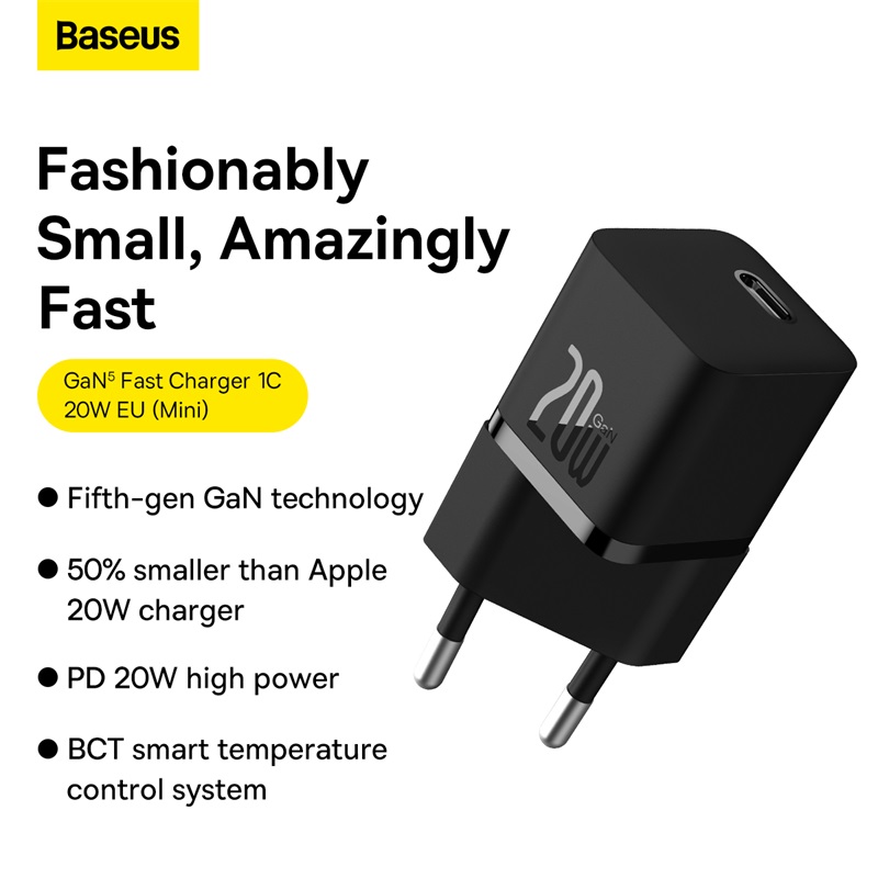 Cốc Sạc Nhanh Baseus GaN5 Mini 20W PD | Công Nghệ GaN5, Siêu Nhỏ Gọn