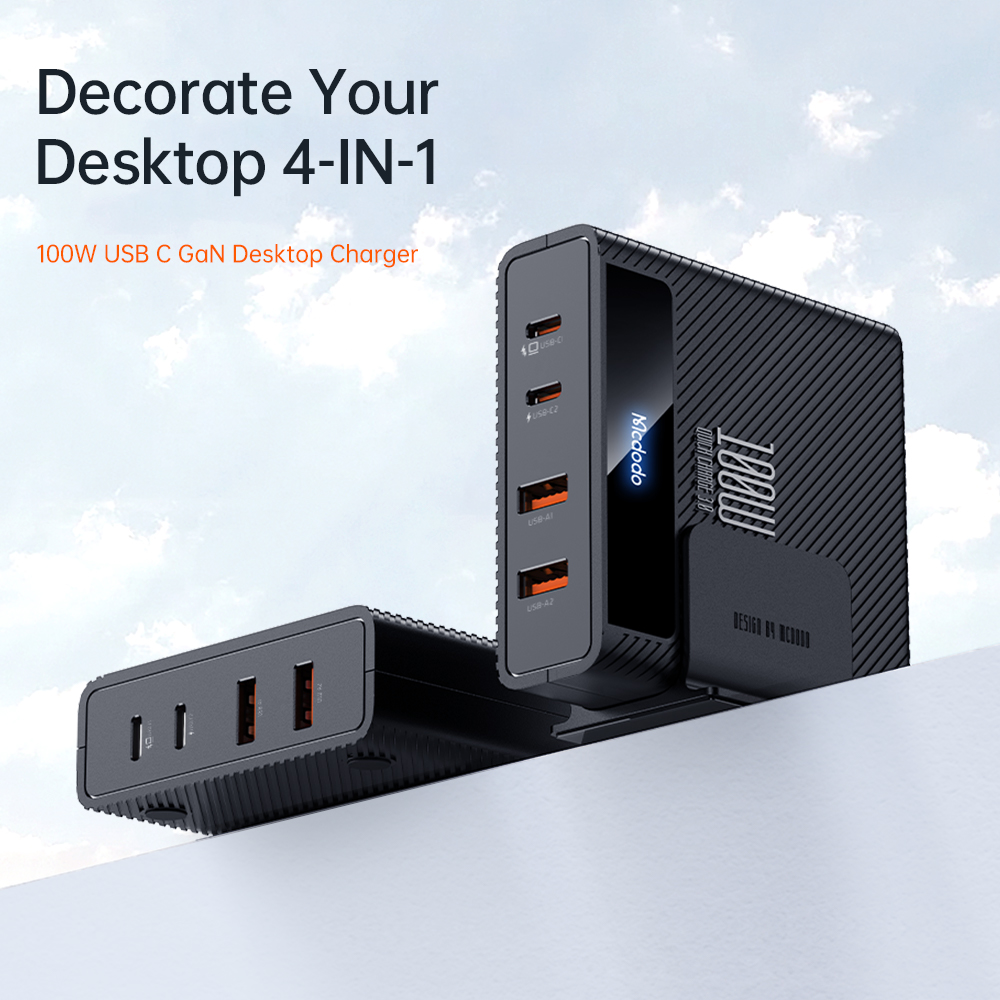 Bộ Sạc Nhanh Để Bàn Mcdodo 100W 2Type-C + 2USB | Sắp Xếp Gọn Gàng, Kèm Dây Nguồn 1.5m