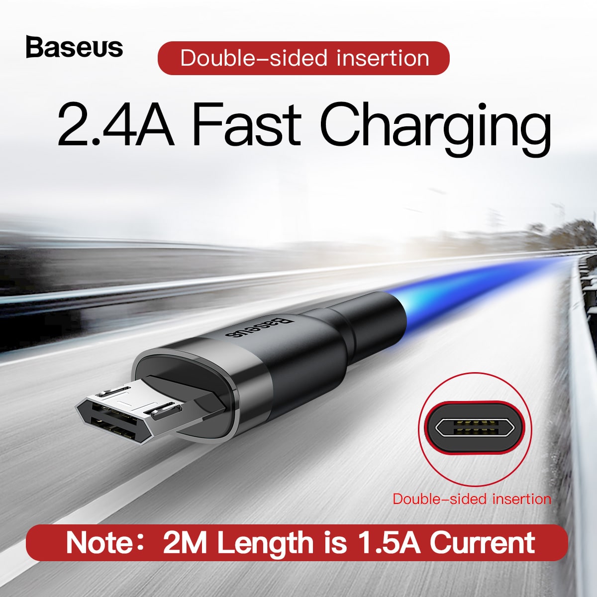 Cáp Sạc Nhanh Baseus Cafule 2.4A USB to Micro | Dây Dù Siêu Bền, Chống Đứt Gãy