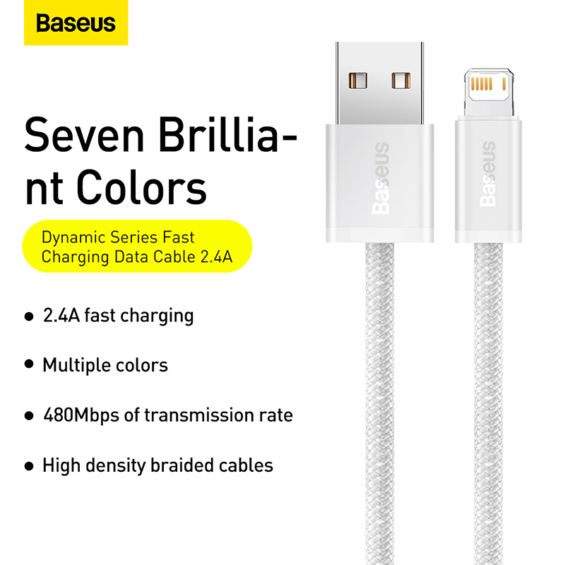 Cáp Sạc Nhanh Baseus Dynamic 2 USB to Ln 2.4A | Bện Dù Siêu Bền, Chống Rối, Dài 1m/2m