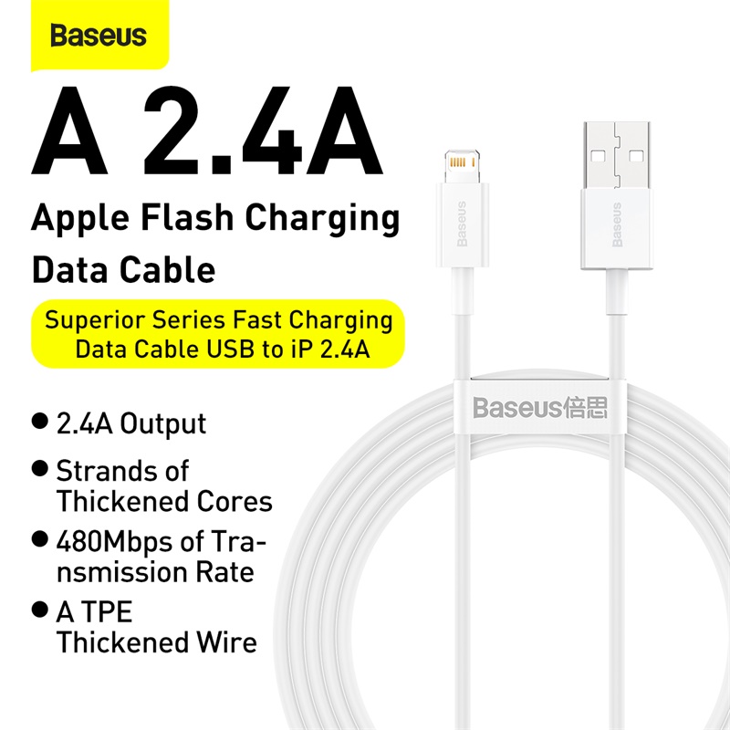 Cáp Sạc Baseus Superior Series USB to Ln 2.4A | Dẻo Dai Chống Gãy, Dài 1m/2m