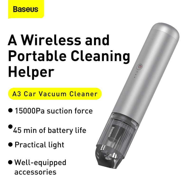 Máy hút bụi pin sạc cầm tay Baseus A3 Car Vacuum Cleaner (15000pa, 135W, Vacuum Portable Cleaner)