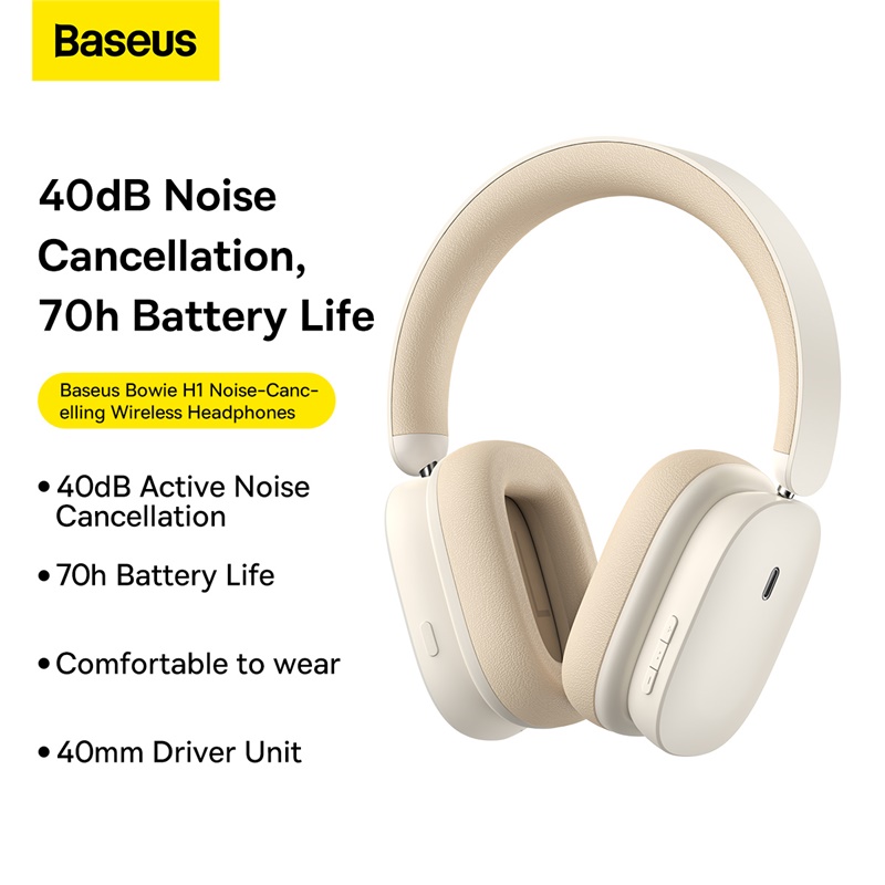 Tai Nghe Chụp Tai Không Dây, Chống Ồn Chủ Động Baseus Bowie H1 ANC ( Bluetooth 5.2 , GPS - APP Control, Nearly No-delay Noise-Cancelling Wireless Headphones)