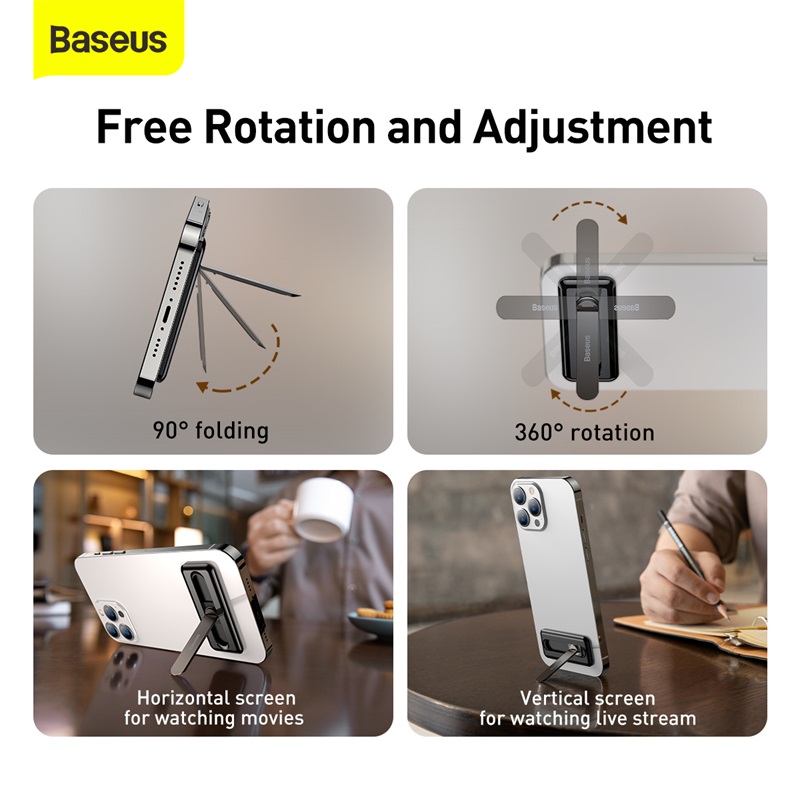 Giá Đỡ Điện Thoại Dán Lưng Baseus Foldable Bracket | Siêu Mỏng 4mm, Hỗ Trợ Sạc Không Dây, Xoay 360