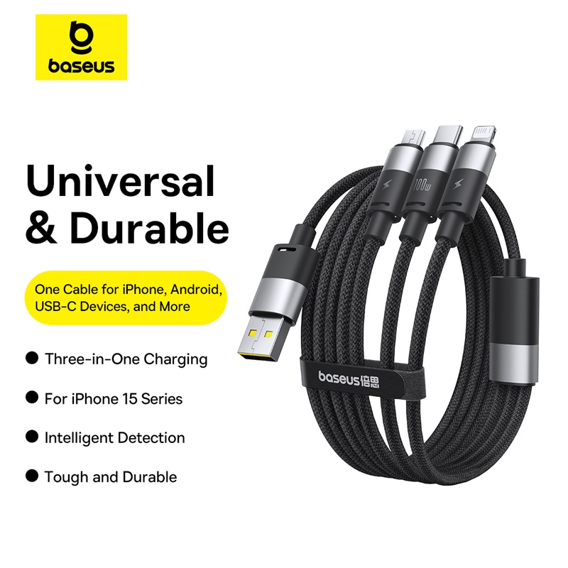 Cáp Sạc Đa Năng Baseus StarSpeed 100W USB to M+L+C | Dây Dù Siêu Bền, Sạc Cùng Lúc 3 Thiết Bị