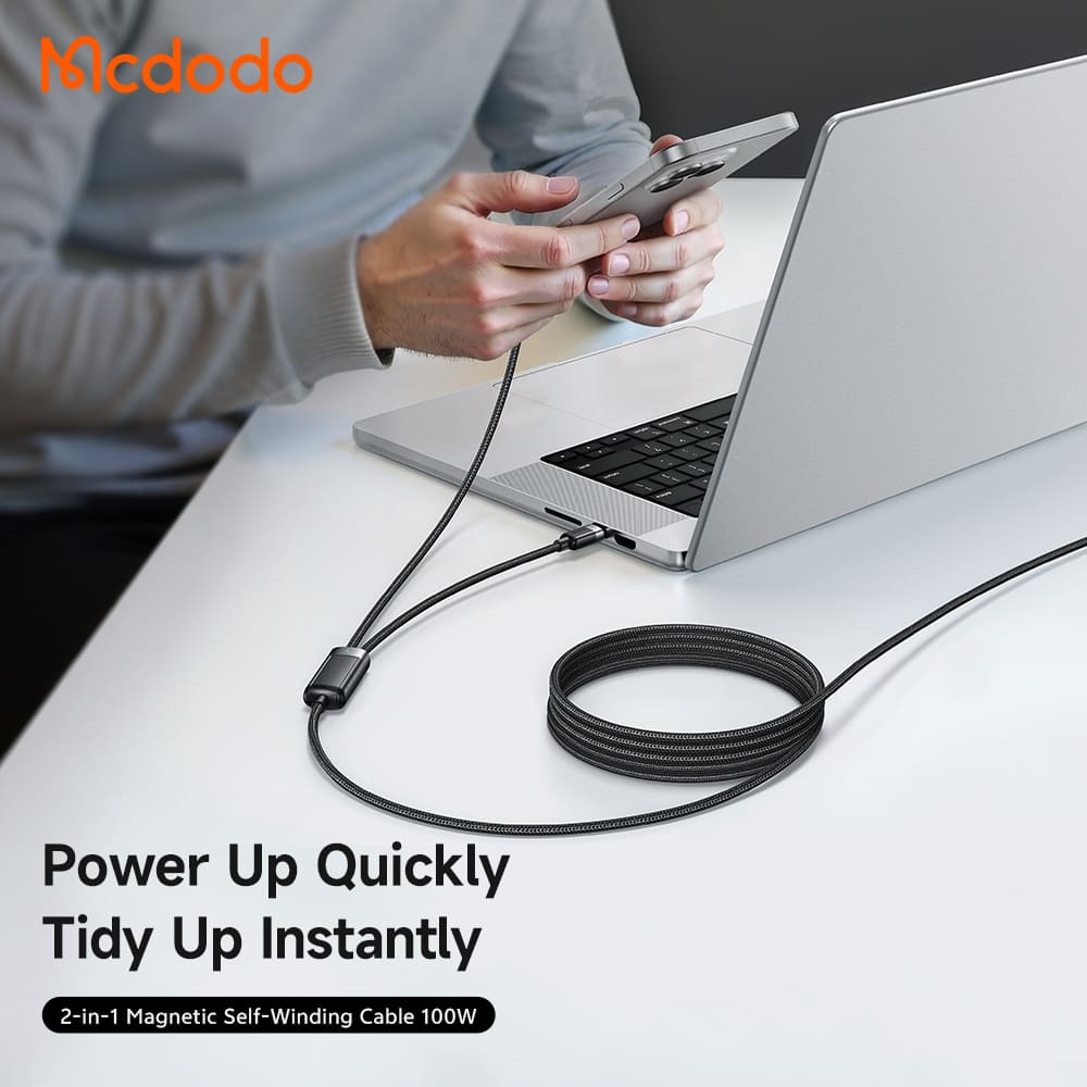 Cáp Sạc Nhanh Mcdodo Type-C to Dual Type-C 100W Self-Winding Smart Cable 100W