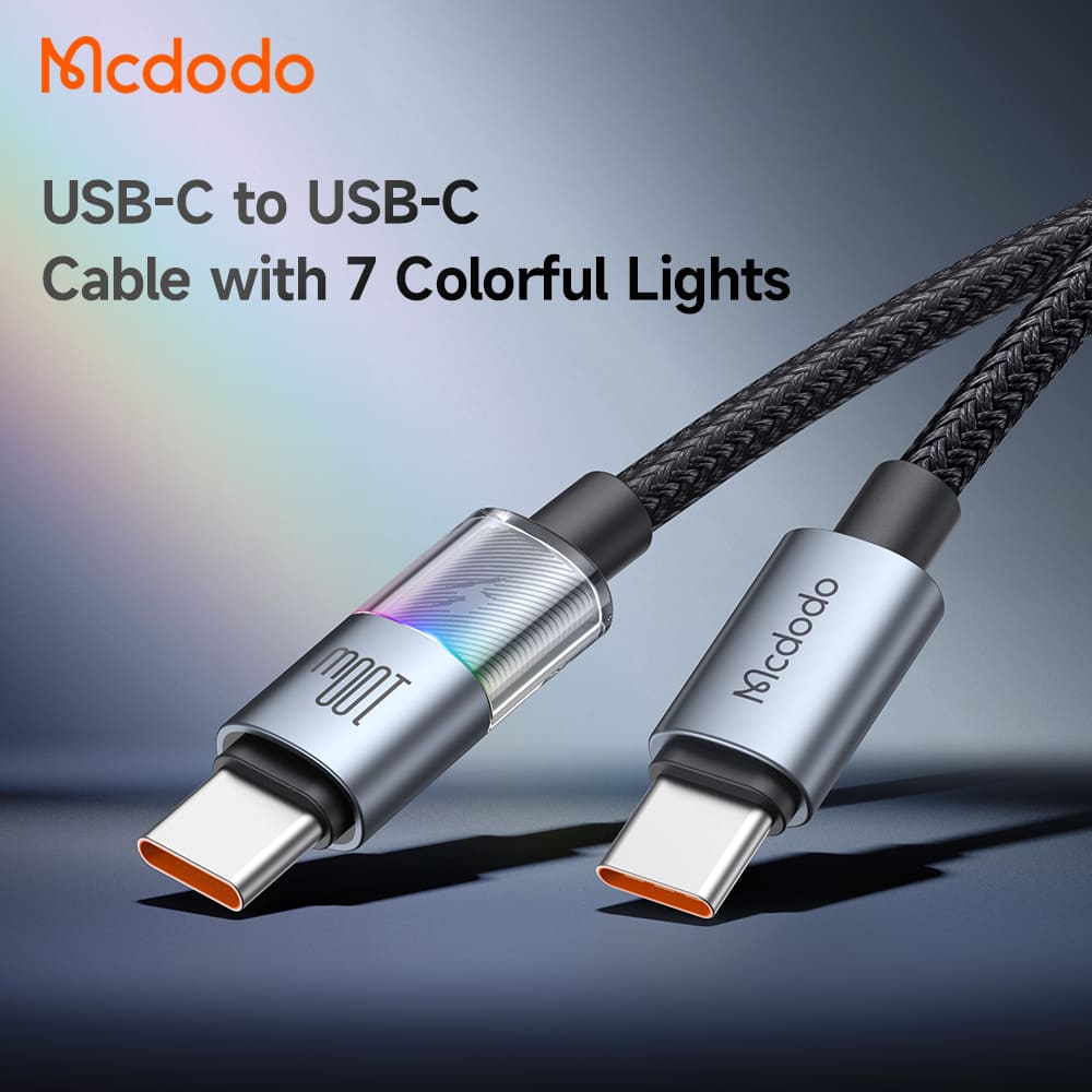 Cáp Sạc Gaming Mcdodo 100W Type-C to Type-C | Đèn LED 7 Màu, Sạc Nhanh Laptop & Điện Thoại