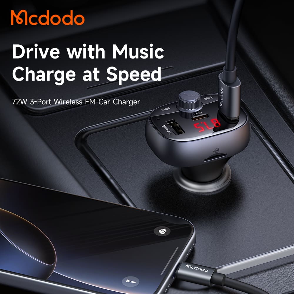 Tẩu Sạc Mcdodo CarGo 72W 3 Cổng | 2USB + Type-C, Phát Nhạc Qua Sóng FM, Sạc Nhanh