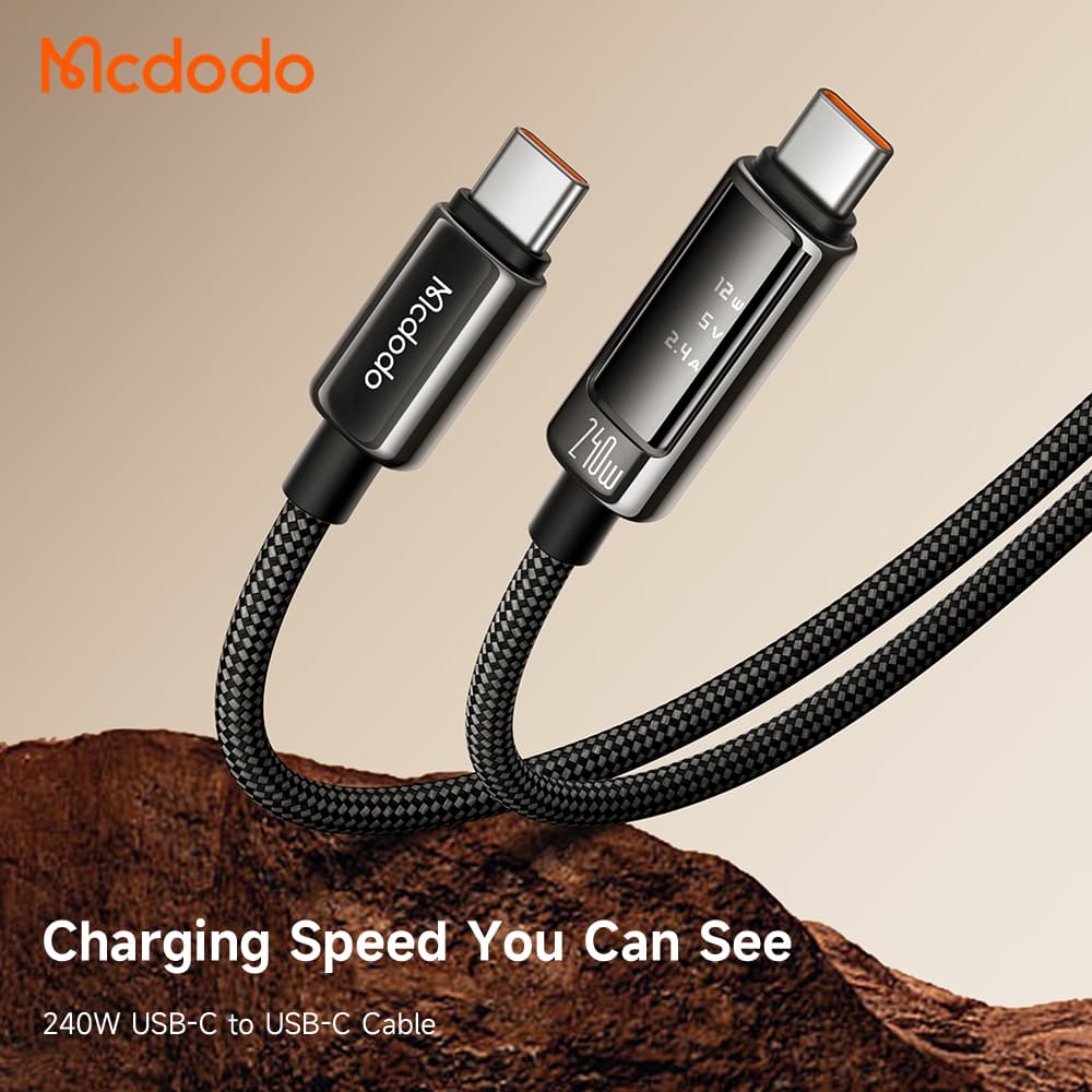 Cáp Sạc Mcdodo Vision Màn Hình OLED | Type-C to Type-C 240W, Hợp Kim Kẽm, Dây Dù Siêu Bền