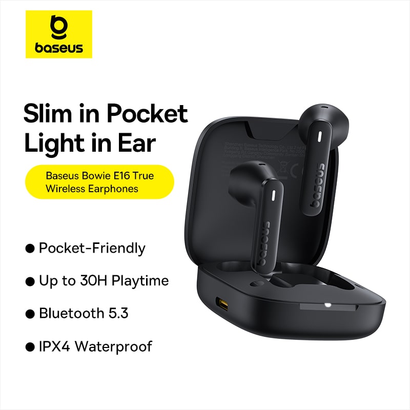 Tai Nghe Bluetooth 5.3 Baseus E16 | Thiết Kế Half In-Ear Siêu Nhẹ, Pin Trâu, Kháng Nước IPX4