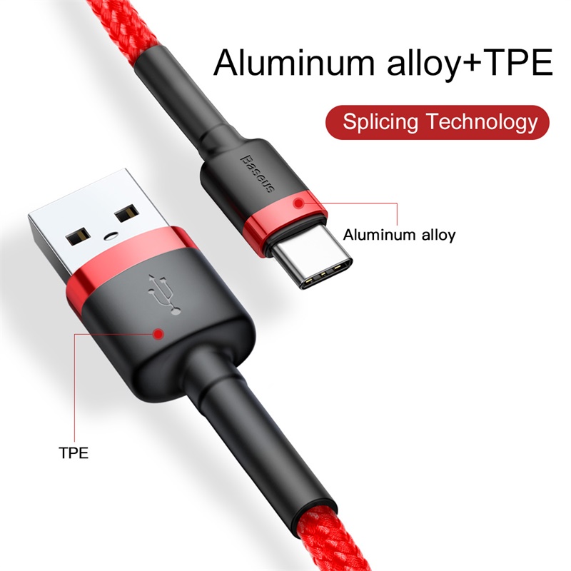 Cáp Sạc Baseus Cafule USB to Type-C | Hỗ Trợ QC3.0, Kèm Dây Cuốn Gọn