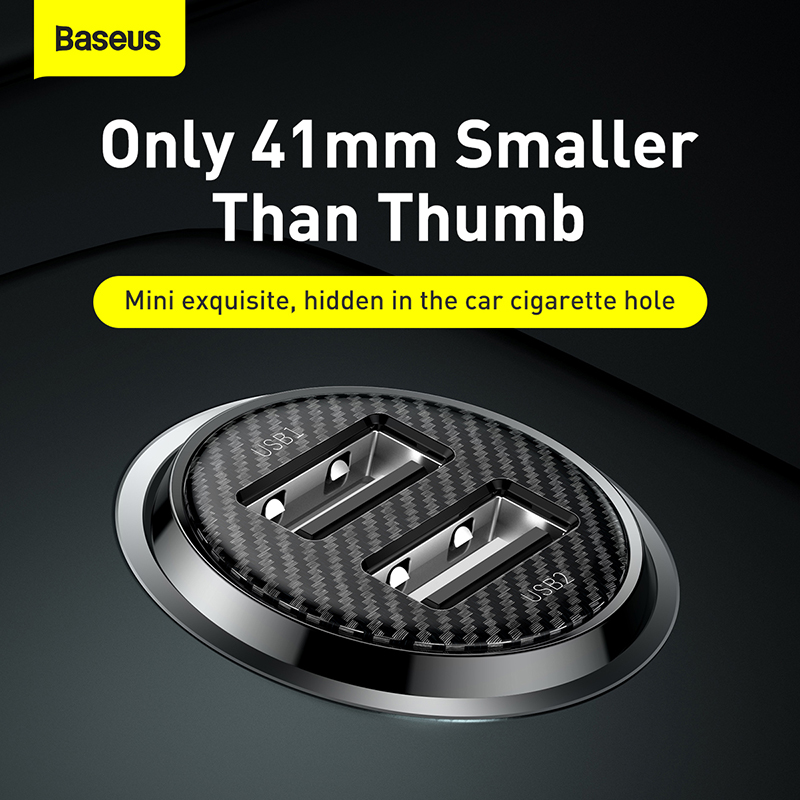 Tẩu Sạc Ô Tô Baseus Grain Pro Mini | 2 Cổng USB 4.8A Sạc Kép An Toàn