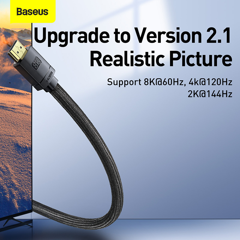 Cáp HDMI 2.1 Baseus High Definition 8K Chuyên Dụng Cho Gaming | Hỗ Trợ 8K@60Hz, Dây Dù