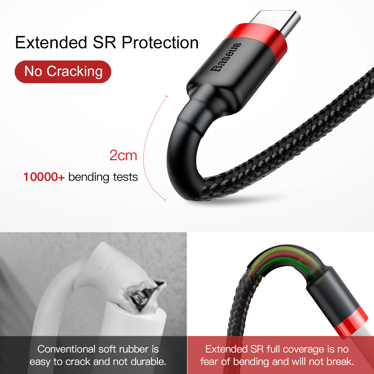 Cáp Sạc Nhanh Baseus Cafule 3A USB to Type-C | Dây Dù Chống Đứt, Bền Bỉ, Dài 1m/2m