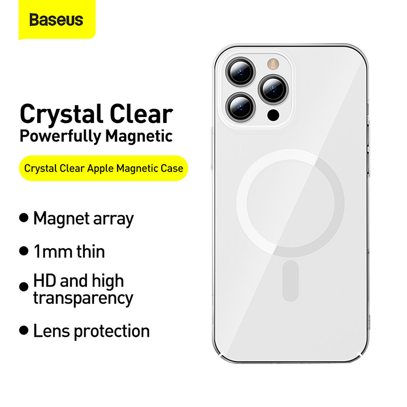 Ốp Lưng Baseus Crystal Trong Suốt cho iP13 | Hút Nam Châm, Chống Ố Vàng & Kèm Cường Lực