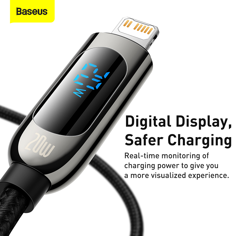 Cáp Sạc Baseus Display 20W Type-C to Ln | Màn Hình Báo Công Suất, Dây Dù Bền