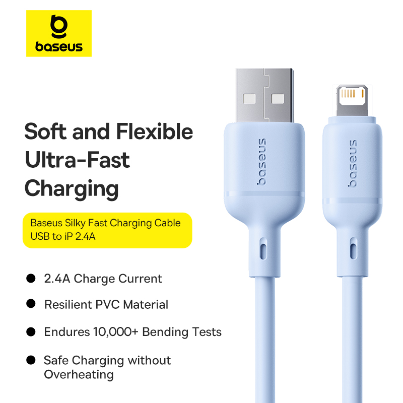 Cáp Sạc Nhanh Baseus Silky 2.4A USB to Ln | Dây PVC Mềm Mại, Dẻo Dai Chống Rối