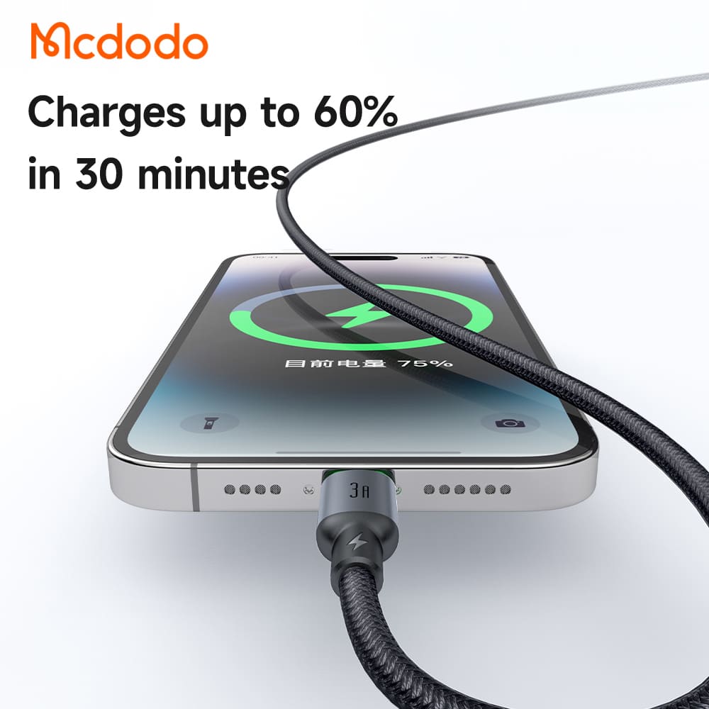 Cáp Sạc Mcdodo Cab Luma 3A USB to Ln | Có Đèn LED Báo Sạc Xanh