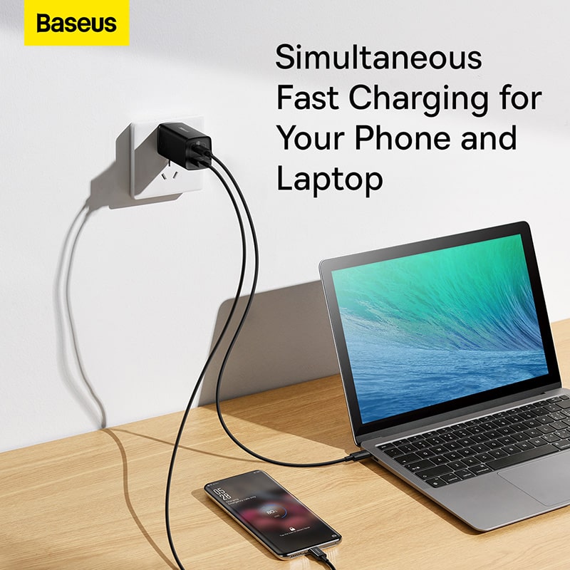 Củ Sạc Nhanh Baseus GaN2 Lite 65W | Hỗ Trợ SUPERVOOC, 2 Cổng Type-C & USB, Sạc Nhanh 2 Cổng 45W+20W