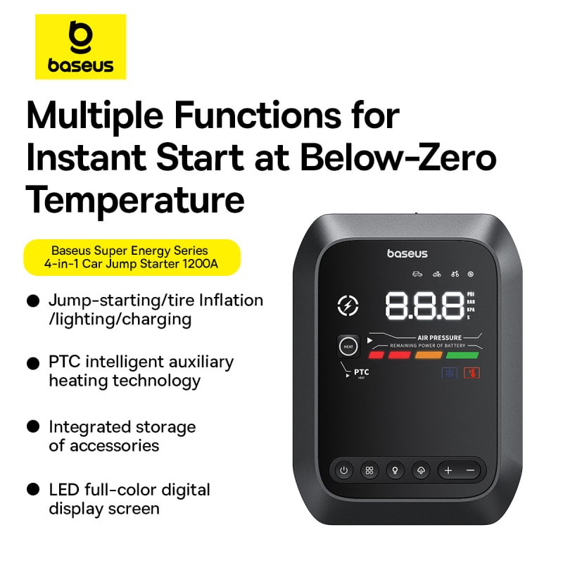 Thiết Bị Cứu Hộ Ô Tô Baseus Super Energy 4 trong 1 | Kích Bình, Bơm Lốp, Sạc Dự Phòng & Đèn Pin