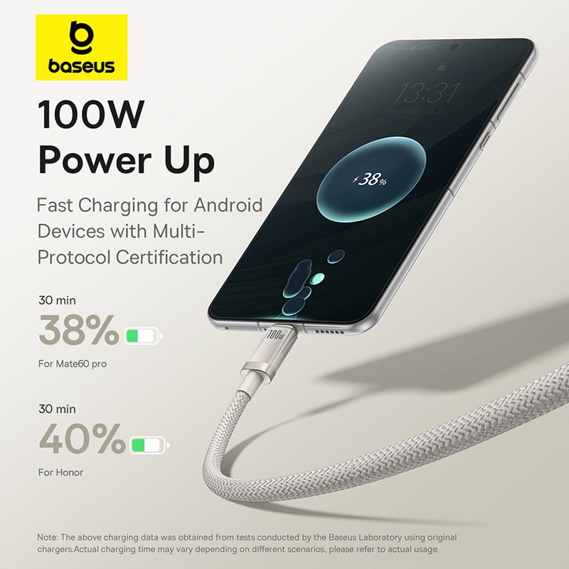 Cáp Sạc Nhanh Baseus Titanium Alloy 100W USB to Type-C | Đầu Hợp Kim Titan Siêu Bền