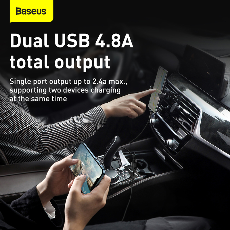 Tẩu Sạc Ô Tô Baseus Grain Pro Mini | 2 Cổng USB 4.8A Sạc Kép An Toàn
