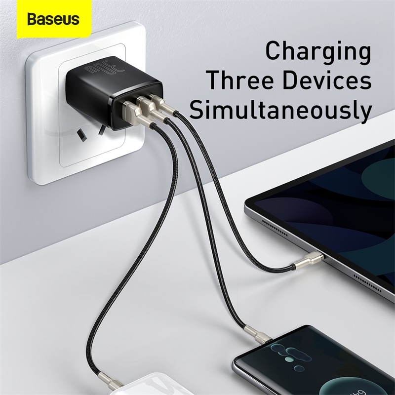 Củ Sạc Baseus Compact 30W Đa Năng 3 Cổng | 2 USB + 1 Type-C, Sạc Cùng Lúc 3 Thiết Bị