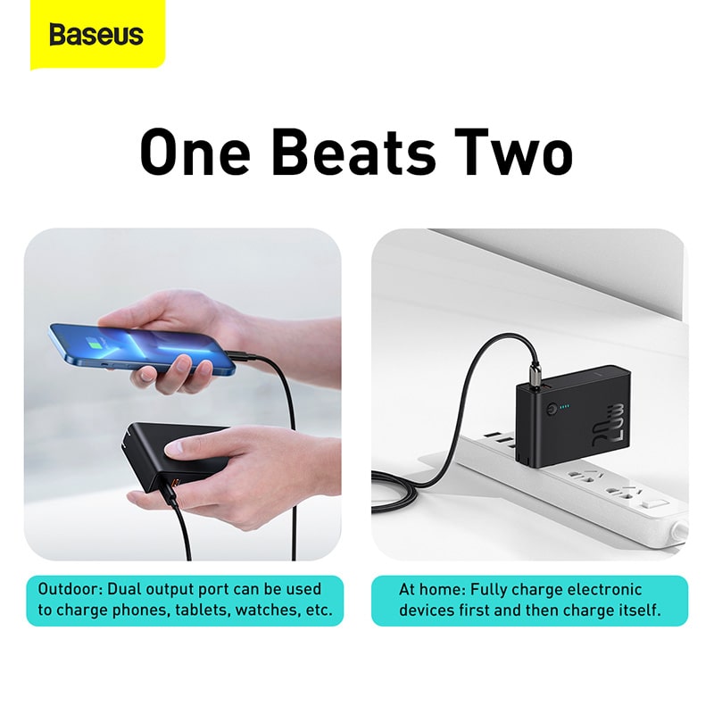 Sạc Dự Phòng Kiêm Củ Sạc Baseus Power Station 2 | 2 Trong 1, 20W, 10.000mAh, Sạc Nhanh PD