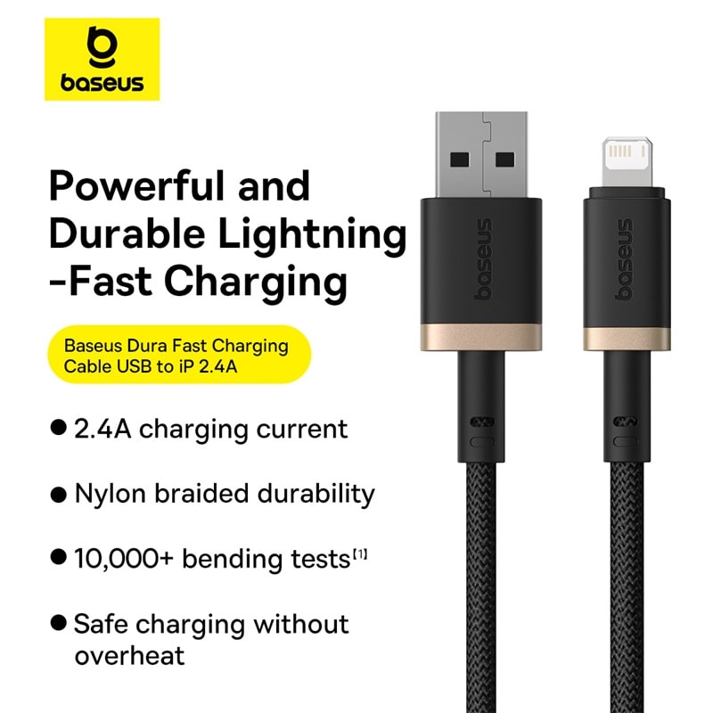 Cáp Sạc Baseus Dura Series USB to Ln 2.4A | Dây Dù Gia Cố Chắc Chắn, Chống Gãy Gập