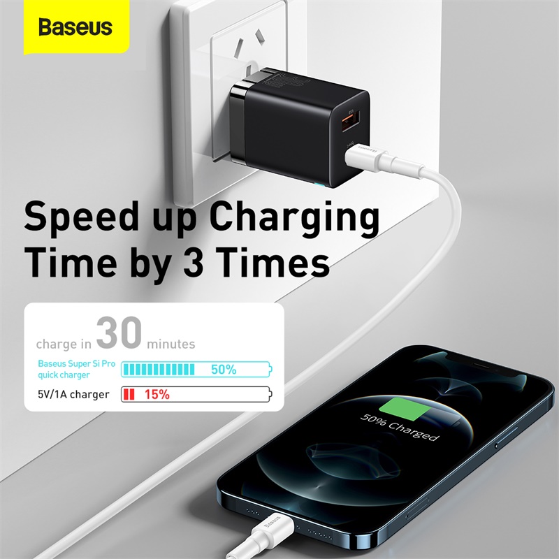 Củ Sạc Baseus Super Si Pro 30W | 2 Cổng Type-C & USB, Công Nghệ Super Si