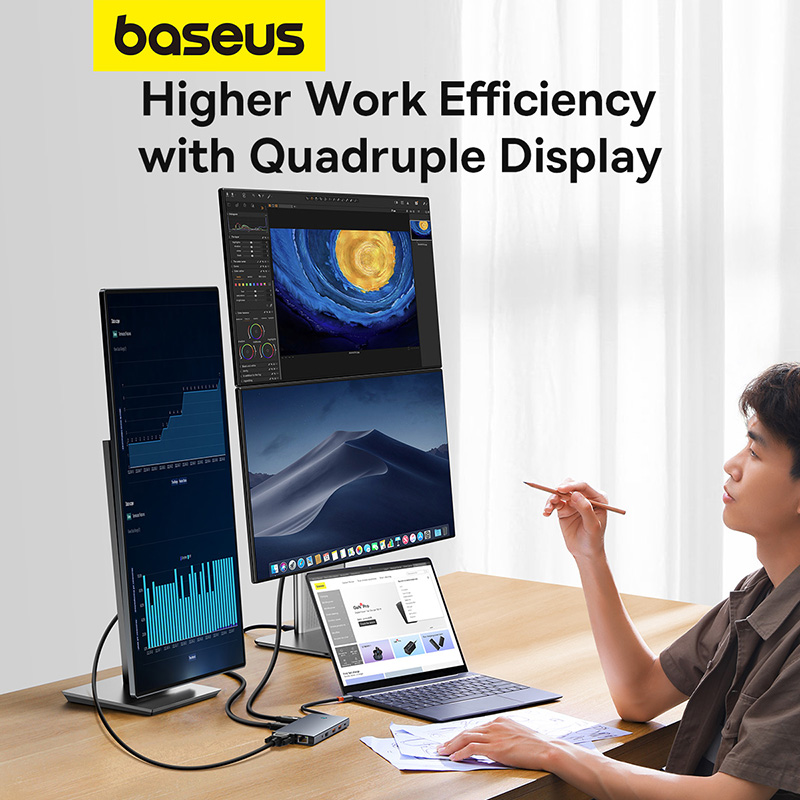 Hub Chuyển Đổi Baseus PortalJoy 13 trong 1 | Xuất 4 Màn Hình, Hỗ Trợ 8K, USB Tốc Độ 10Gbps
