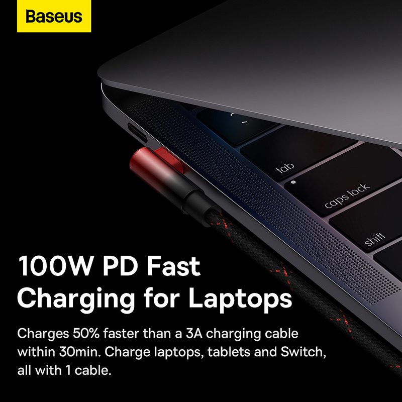 Cáp Sạc Baseus MVP 2 Type-C to Type-C 100W | Đầu Gập 90 Độ Chơi Game, Sạc Nhanh Laptop & Điện Thoại