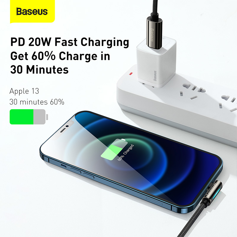 Cáp Sạc Góc Vuông Baseus Legend 20W Type-C to Ln | Chơi Game Không Vướng Tay, Đèn LED Báo