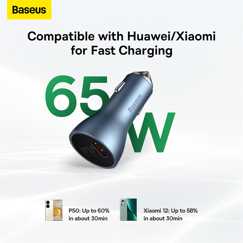 Tẩu Sạc Nhanh Đa Năng Trên Ô Tô 65W Baseus Golden Contactor Pro Triple Fast Charger Car Charger QC 3.0 4.0