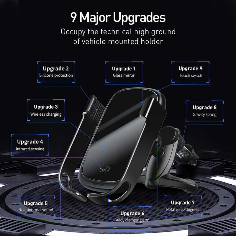 Bộ đế giữ điện thoại dùng trên xe hơi Baseus Light Electric Holder Wireless Charger 15W (tích hợp sạc nhanh không dây 15W và cảm biến tự động nhận diện thiết bị )