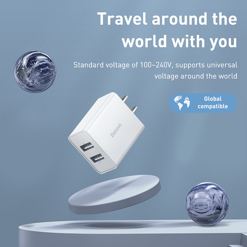 Cốc Sạc Baseus Speed Mini 10.5W 2 Cổng USB | Sạc Cùng Lúc 2 Máy, Nhỏ Gọn An Toàn