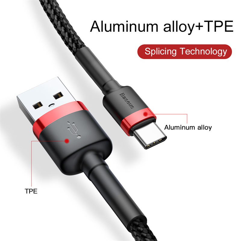 Cáp Sạc Nhanh Baseus Cafule 3A USB to Type-C | Dây Dù Chống Đứt, Bền Bỉ, Dài 1m/2m