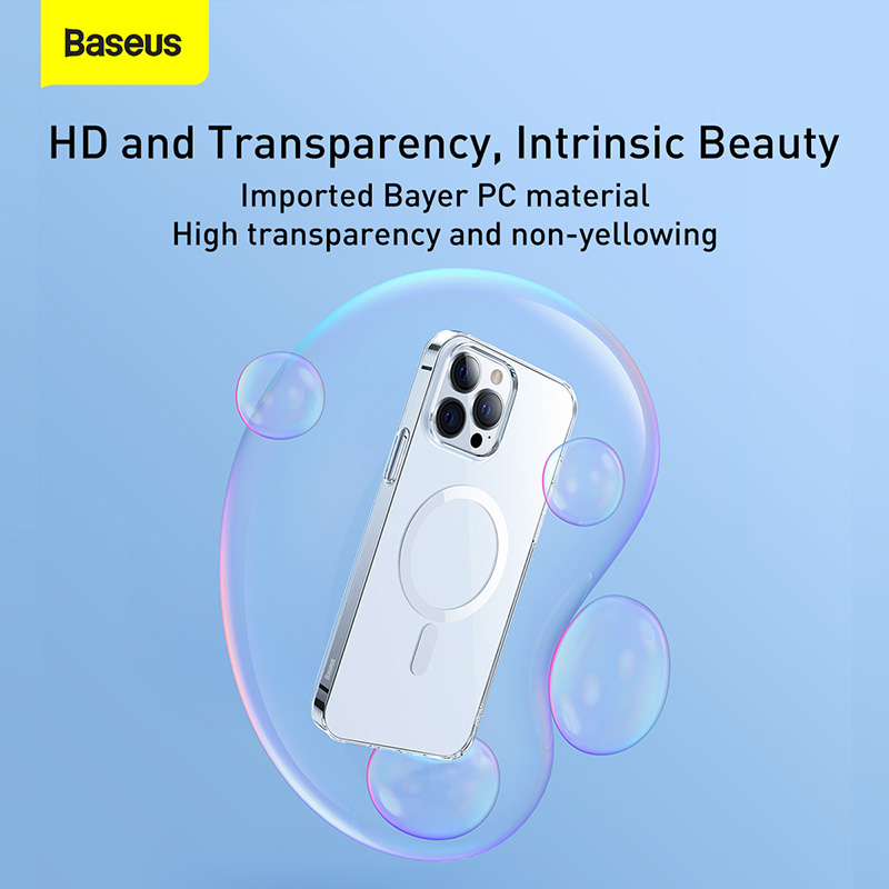 Ốp Lưng Baseus Crystal Trong Suốt cho iP13 | Hút Nam Châm, Chống Ố Vàng & Kèm Cường Lực