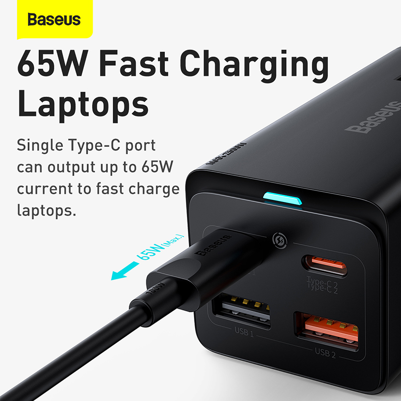 Trạm Sạc Baseus GaN3 Pro 65W 5 Cổng | AC + 2USB + 2Type-C, Sạc Nhanh Laptop, Điện Thoại